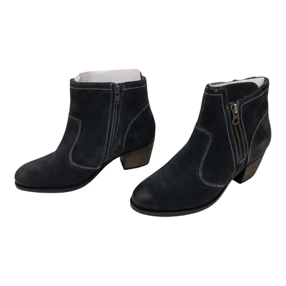 Earth Women's Black Distressed Water Resistant Leather Ankle Boots 6 or 6.5
